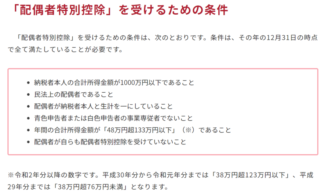 配偶者特別控除を受けるための条件